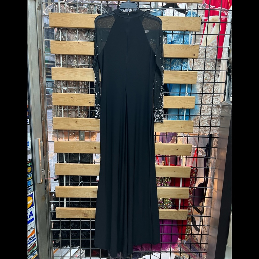 NWT,Marina dress Raglan Beaded Mesh Long Sleeve Crew Neck Jersey Sheath Gown - Picture 6 of 17